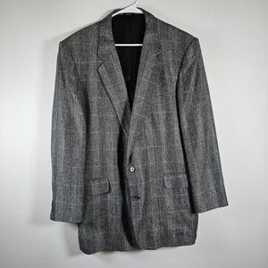 Bachrach 100% Silk Gray Men's Blazer Sport Coat 46L Fully Lined Glen Check